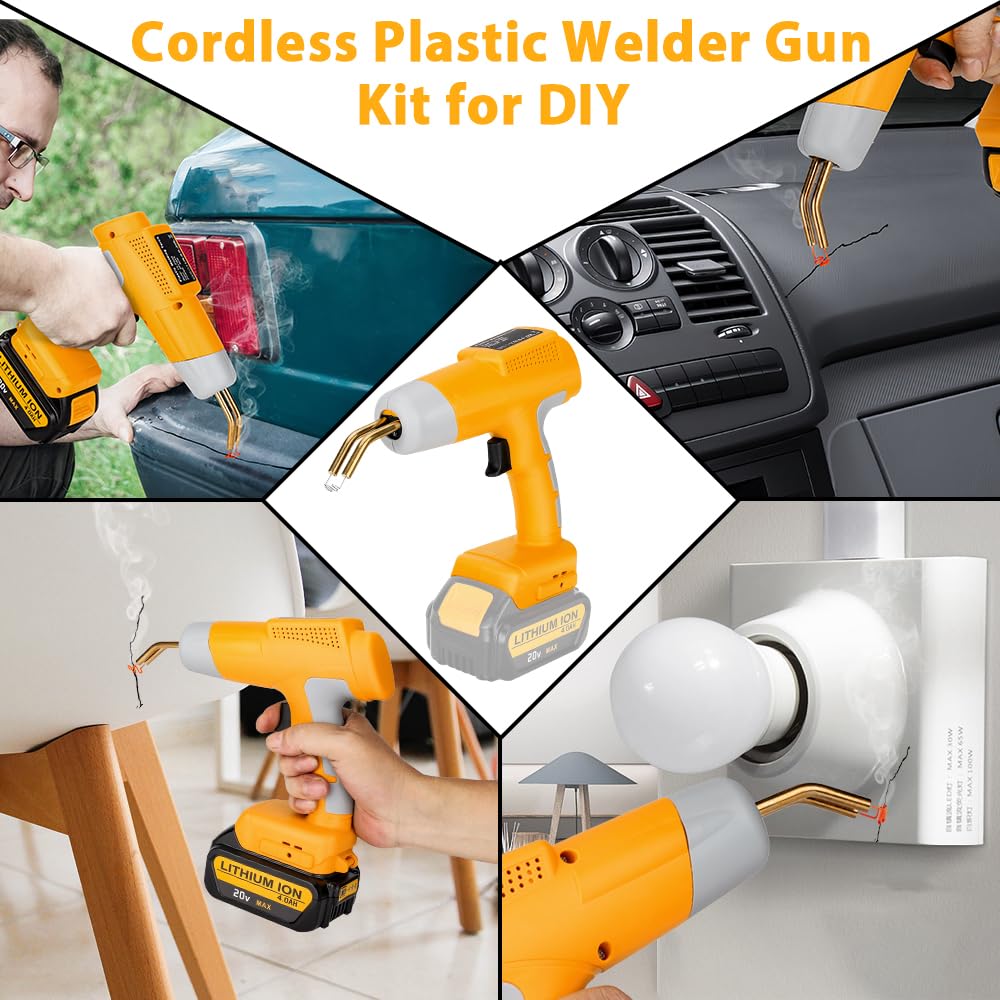 Choerinton Pistola saldatrice in plastica senza fili, compatibile con batteria Dewalt max 20 V con 600 punti metallici a caldo, kit di saldatura in plastica per paraurti auto, cruscotto e riparazione
