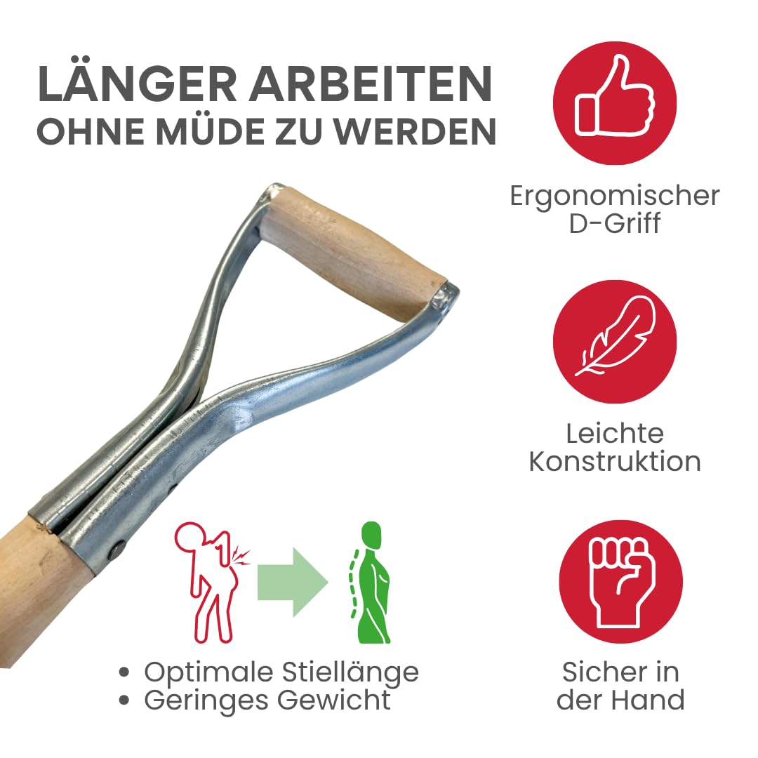 Holzstiele mit Metal, Schaufelstiel, Holzstiel, D Griff Für Spaten, Spatenstiel aus Bochenholz, Ersatzstiele Sehr Stark, Holzstiele für Gartengeräte - 3 STK.