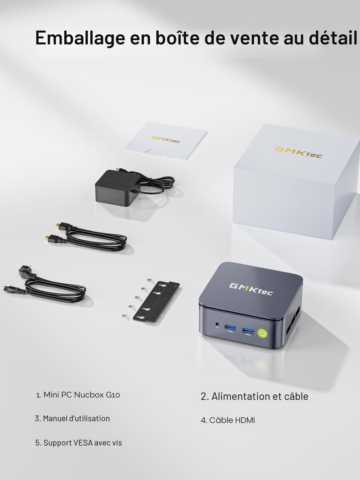 GMKtec G10 Mini PC Ryzen 5 3500U (Plus Puissant Que Le N150), 16 Go RAM, 512 Go SSD, LAN 2,5GbE, Mini Ordinateur de Bureau pour Bureau/Maison, Triple Affichage 4K, WiFi, Bluetooth, USB-C, DP