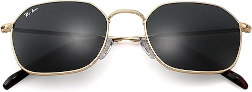 Miniatura 2 de Pro Acme Lentes de sol hexagonales de lente plana para mujeres y hombres, con marco de metal, lentes de sol clásicos, lentes de cristal 100% real