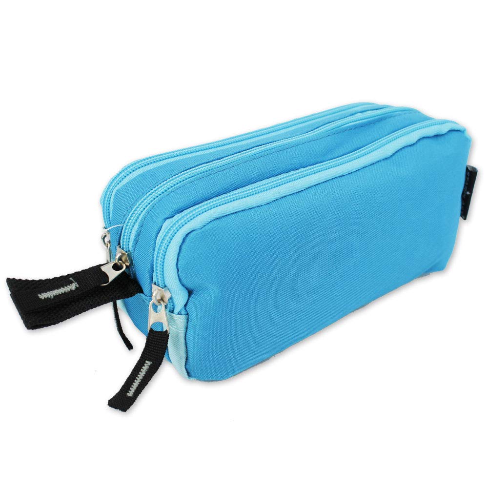 Starplast Estuche Escolar Porta Todo, 3 Cremalleras, 3 Compartimentos, Gran Capacidad, Multiuso, para Uso Escolar, Trabajo, Universidad - Azul Pastel