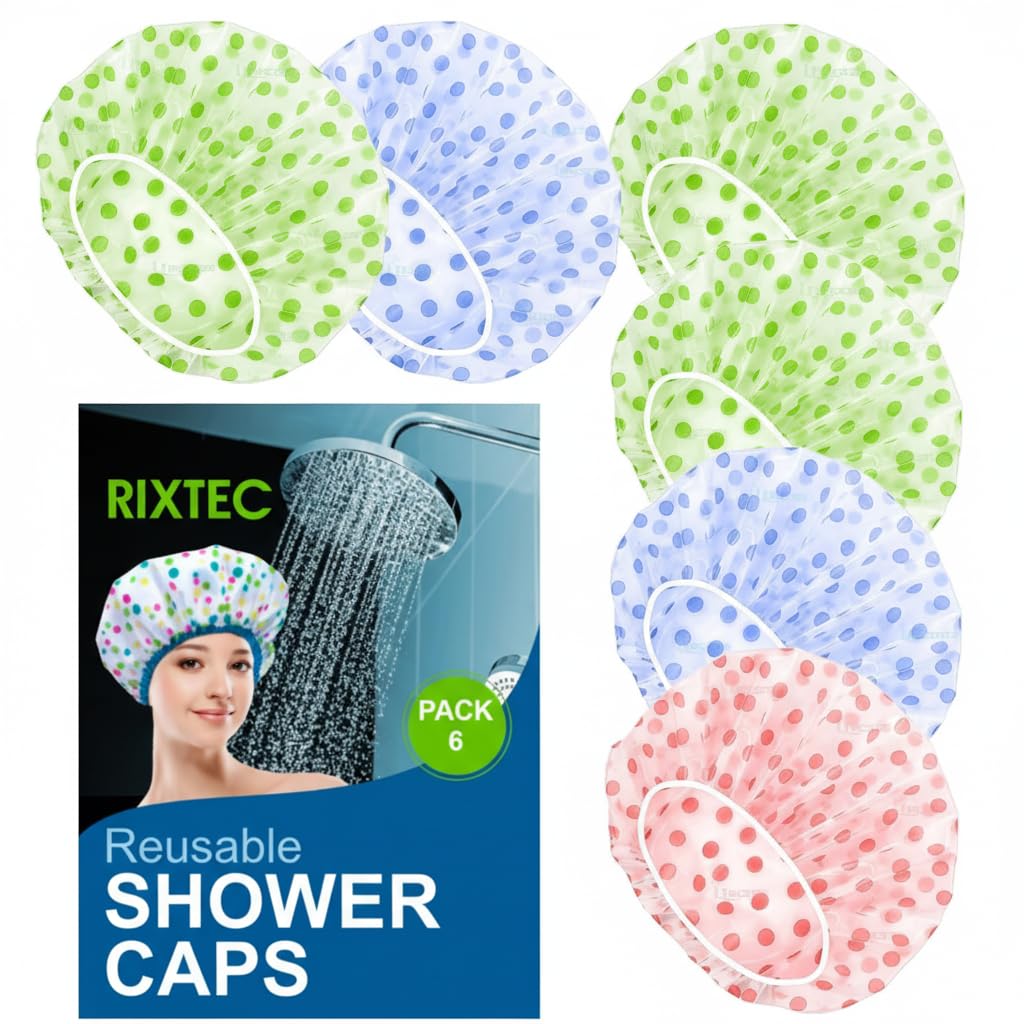 Shower Cap Set of 6 for Women, Reusable Waterproof Elastic Eva Free-Size Bathroom Shower Caps - For Homes, Spas, Salons, Hair Treatment, Beauty Parlors (Multicolored and Multi-design)-image-4