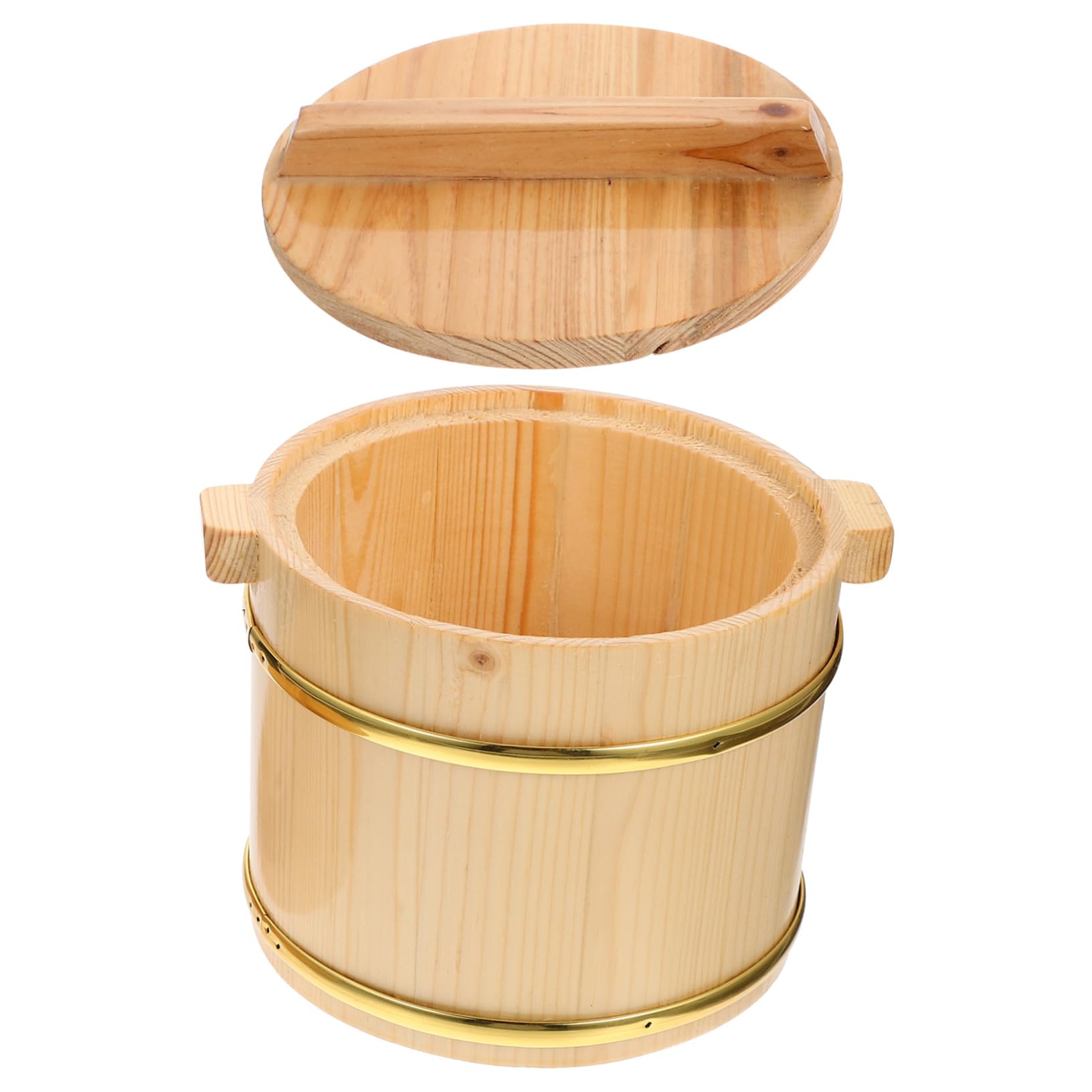 Secchiello per Mescolare Riso Sushi Coperchio Contenitore in Legno Naturale per Servire Riso Giapponese Design Rotondo Facile da Pulire Adatto a Sushi e Bibimbap