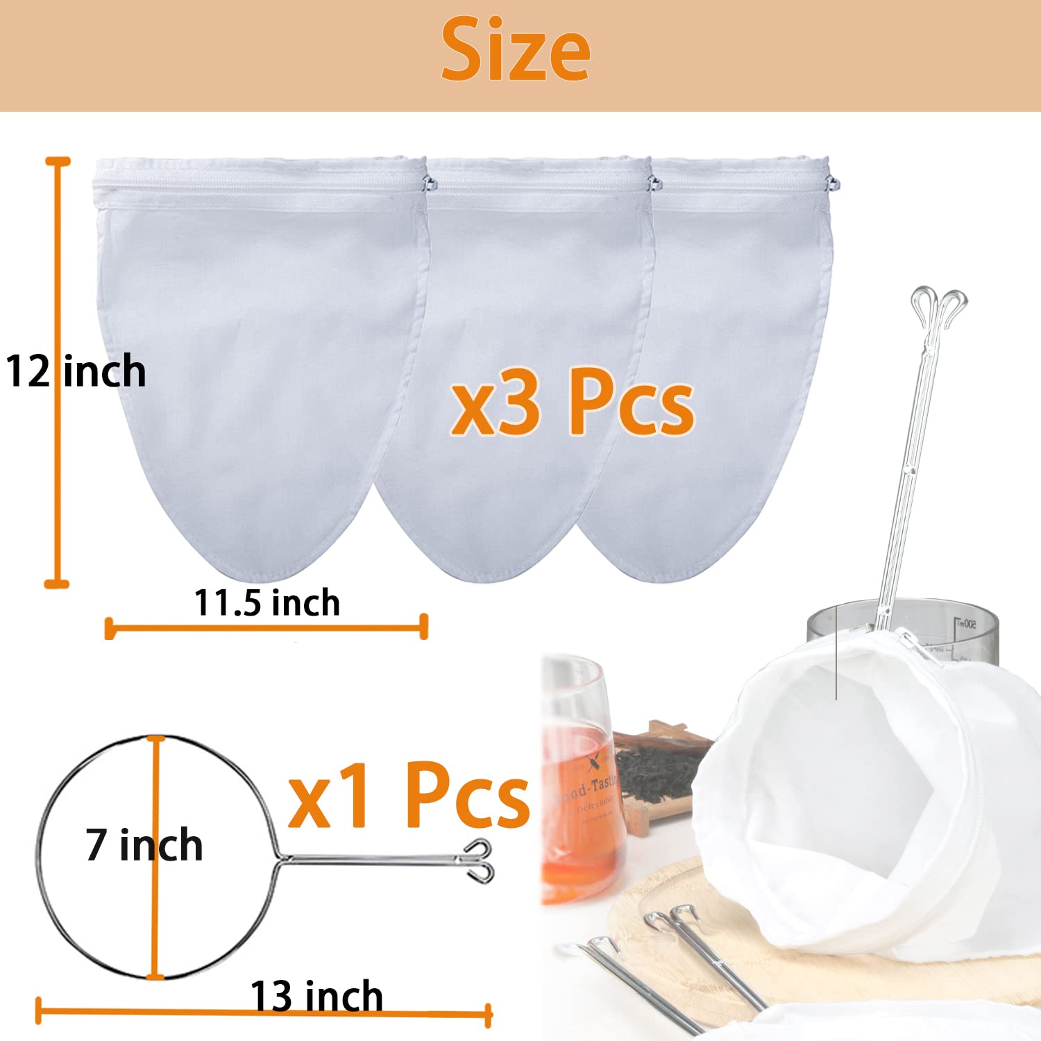 Setaccio Filtro Alimentare - 2 Pezzi Riutilizzabili, Per Latte Di Noci, Succhi, Vino, 14 E 20 Cm - Foto 6