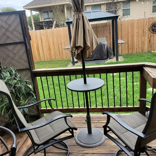 Zaquak 20\" Patio Umbrella Table Tray,Outdoor Adjustable Umbrella Table with Umbrella Hole,Portable Round Table Top for Beach Patio Garden Swimming Pool,Black
