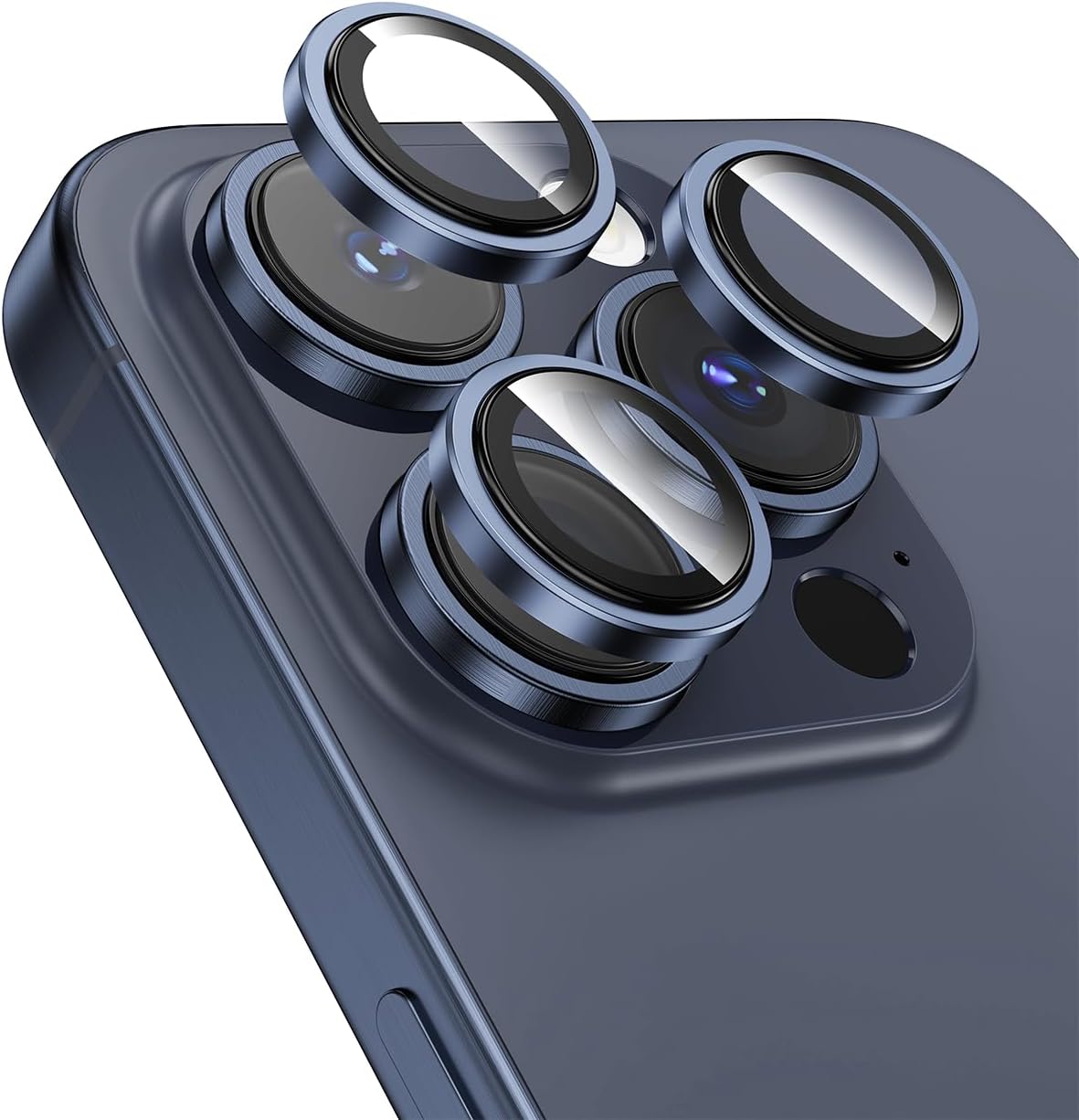 Phone Planet Compatible for iPhone 15 Pro Max/15 Pro Camera Lens Protector, [Keep Lens Original Design] [Military-Grade Drop Protection] 9H Tempered Glass Camera Cover Protector Accessories,Dark Blue