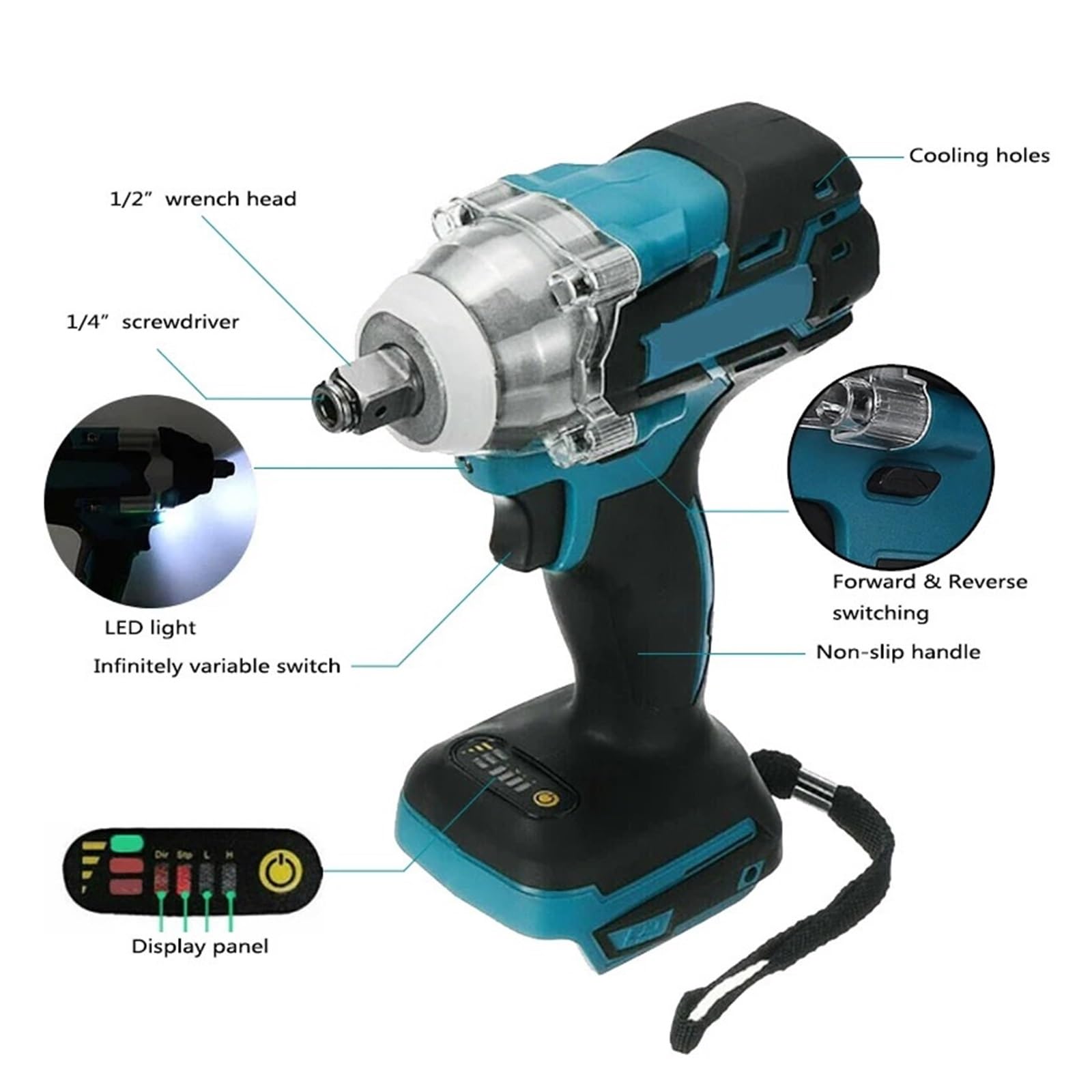 Llave de Impacto Llave De Impacto Eléctrica Sin Escobillas De Alto Torque, 520N.m, 1/2 Y 1/4 De Pulgada, Compatible con Batería De 18V(Type A Carton Set)