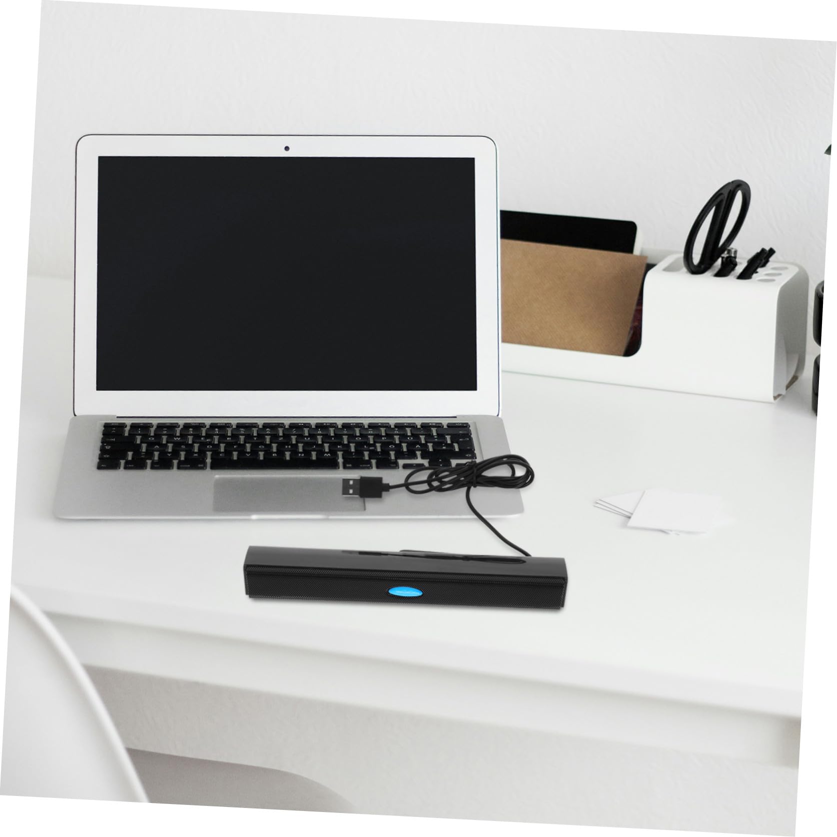 UPKOCH Barre de Son USB 2.0 pour Ordinateur Portable, Haut-Parleur Stéréo Compact, Mini Caisson de Basses Intégré, Usage Bureau et Maison, Compatible Pc/Tablette, Noir