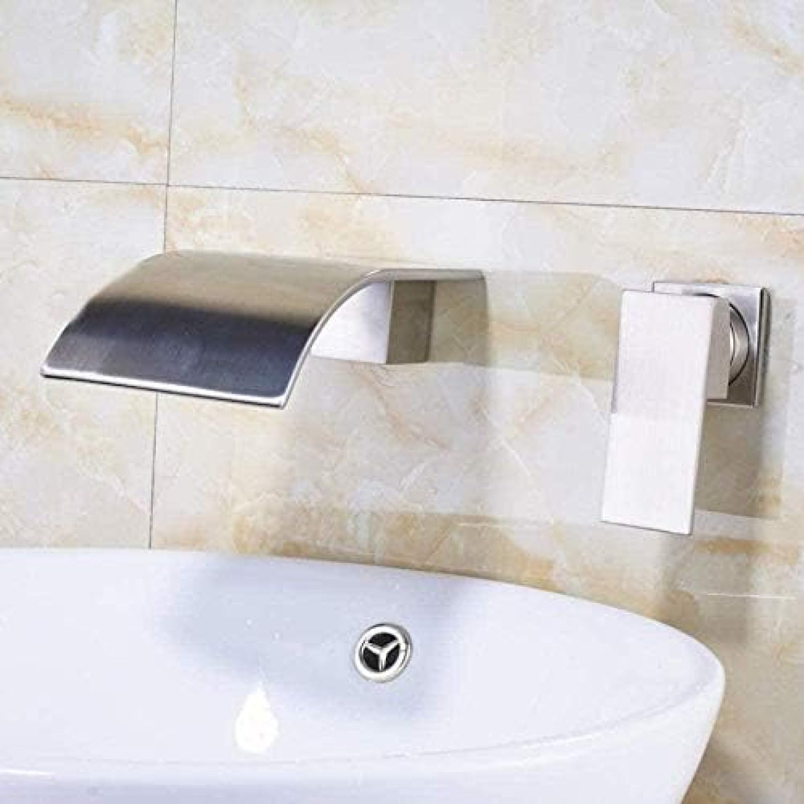 Grifo De Ducha En Cascada Con Grifo Monomando Para Lavabo De Baño, Níquel Cepillado