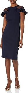 Women's Crew Neck Ruffle Shoulder Cocktail Dress - Buy now