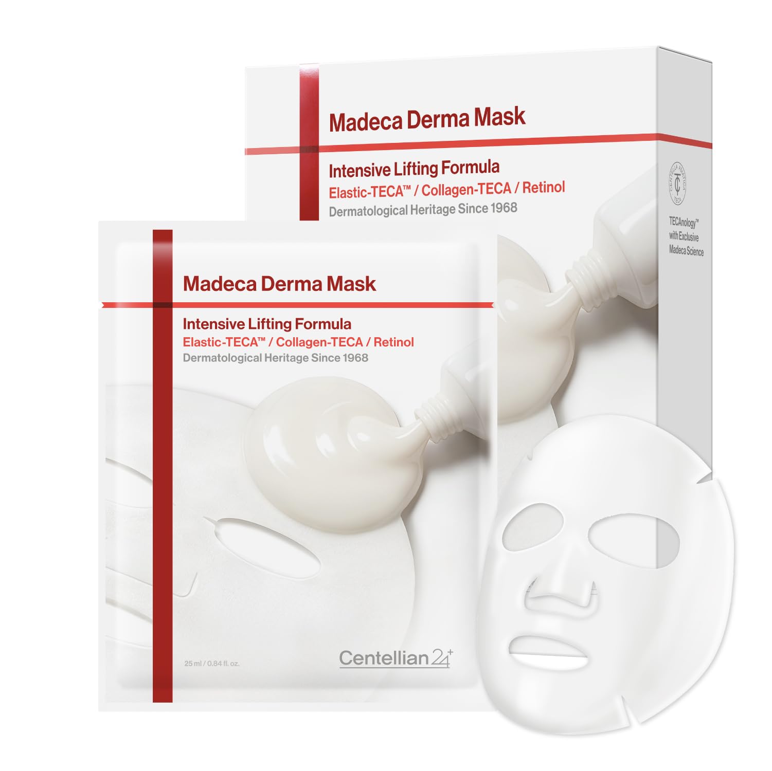 CENTELLIAN 24 Madeca Derma Maschera per lifting intensivo, 10 fogli (24,84 ml ciascuno), maschera viso anti invecchiamento con TECA, collagene e PDRN per idratazione, compattezza ed elasticità