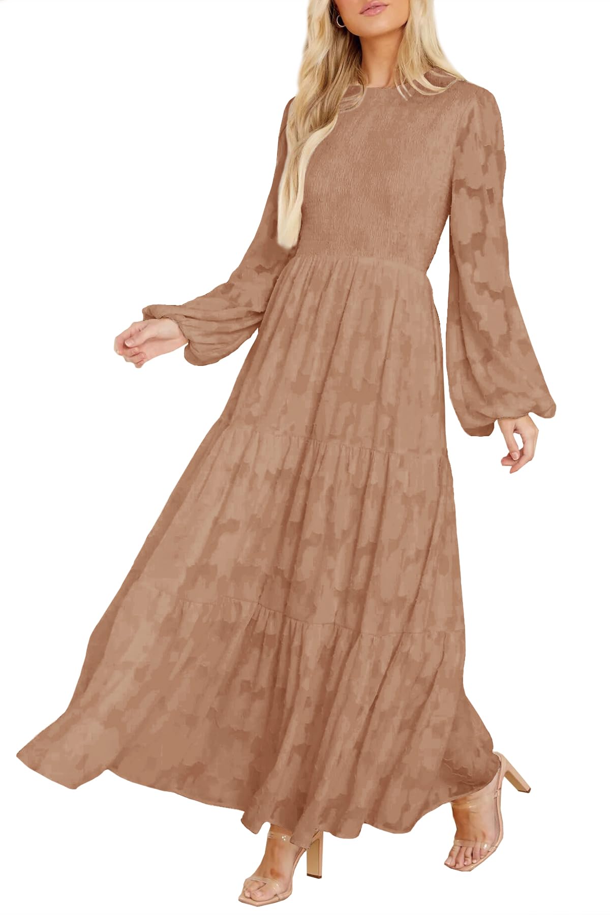 MITILLY Long Sleeve Maxi Dress for Women Fall Modest Formal Wedding Guest