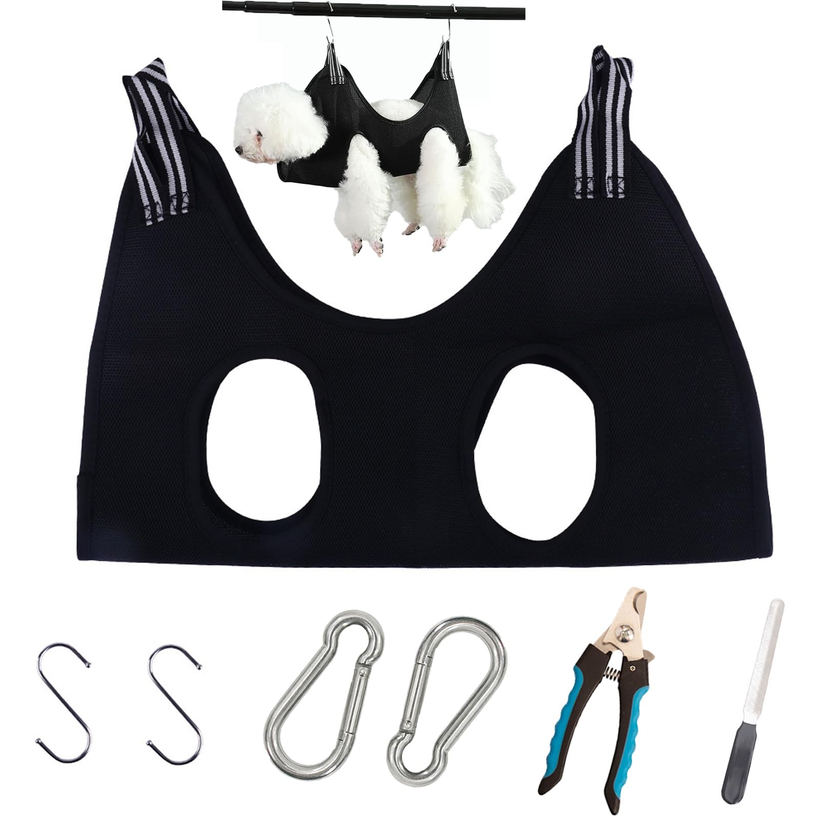 Dog Grooming Harness, Cat Grooming Bag, Pet Grooming Restraint Bag with 2 Hooks for Small Medium Dogs Cat Nail Cutting Claw Care Ears Care Washing Bathing