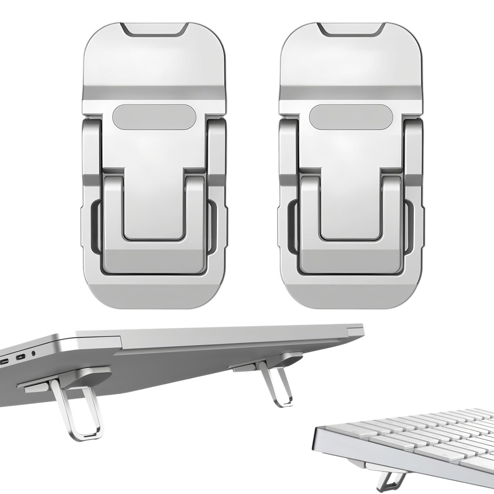 FULLANT 2 Pcs Zinc Alloy Foldable Laptop Stands, Portable Computer Keyboard Riser Feet with 2 Adjustable Angles, Self-Adhesive Invisible Mini Keyboard Stand for Notebook 10-17 Inches