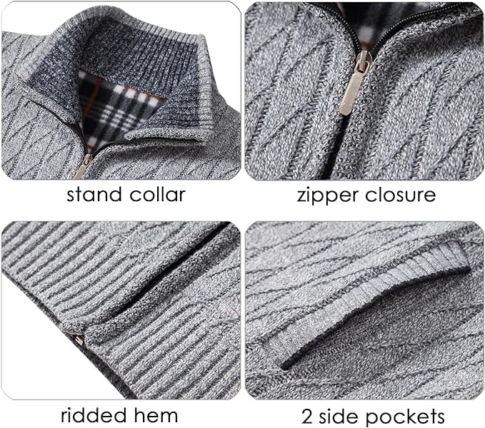 XinYangNi Men's Cardigan Sweaters Knit Zipper Casual Slim Fit Stand Collar with Full Zip and Pockets4