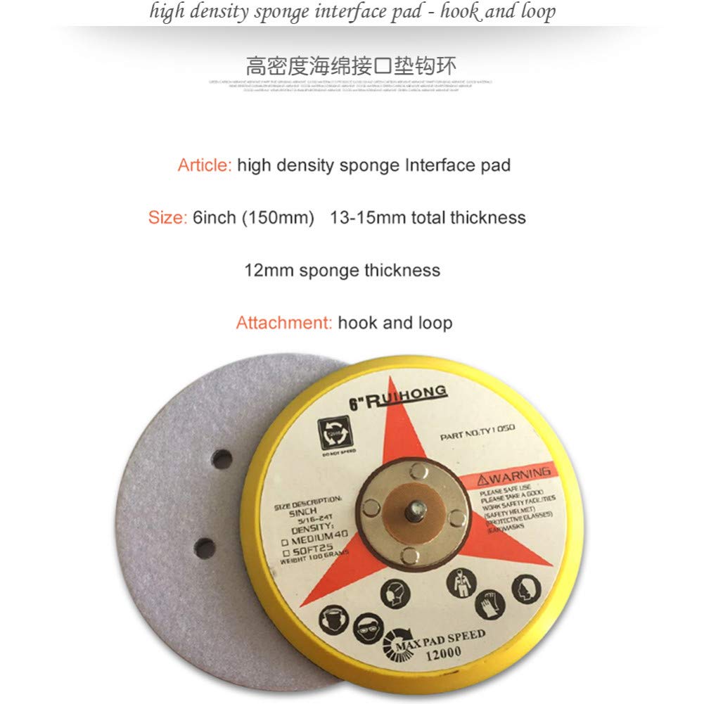 5PCS 6"6-Hole 150mm Almohadilla de interfaz de alta densidad Almohadilla de espuma Almohadilla de pulido Gancho y bucle para amortiguación y protección de piezas de herramientas eléctricas