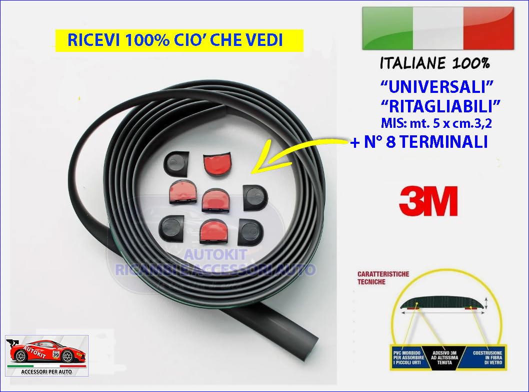 Modanature Paracolpi adesivo 3M UNIVERSALI in PVC Salva Porte Sportelli Proteggi Fiancate Salva Paraurti metri 5 x centimetri 3,2-12533