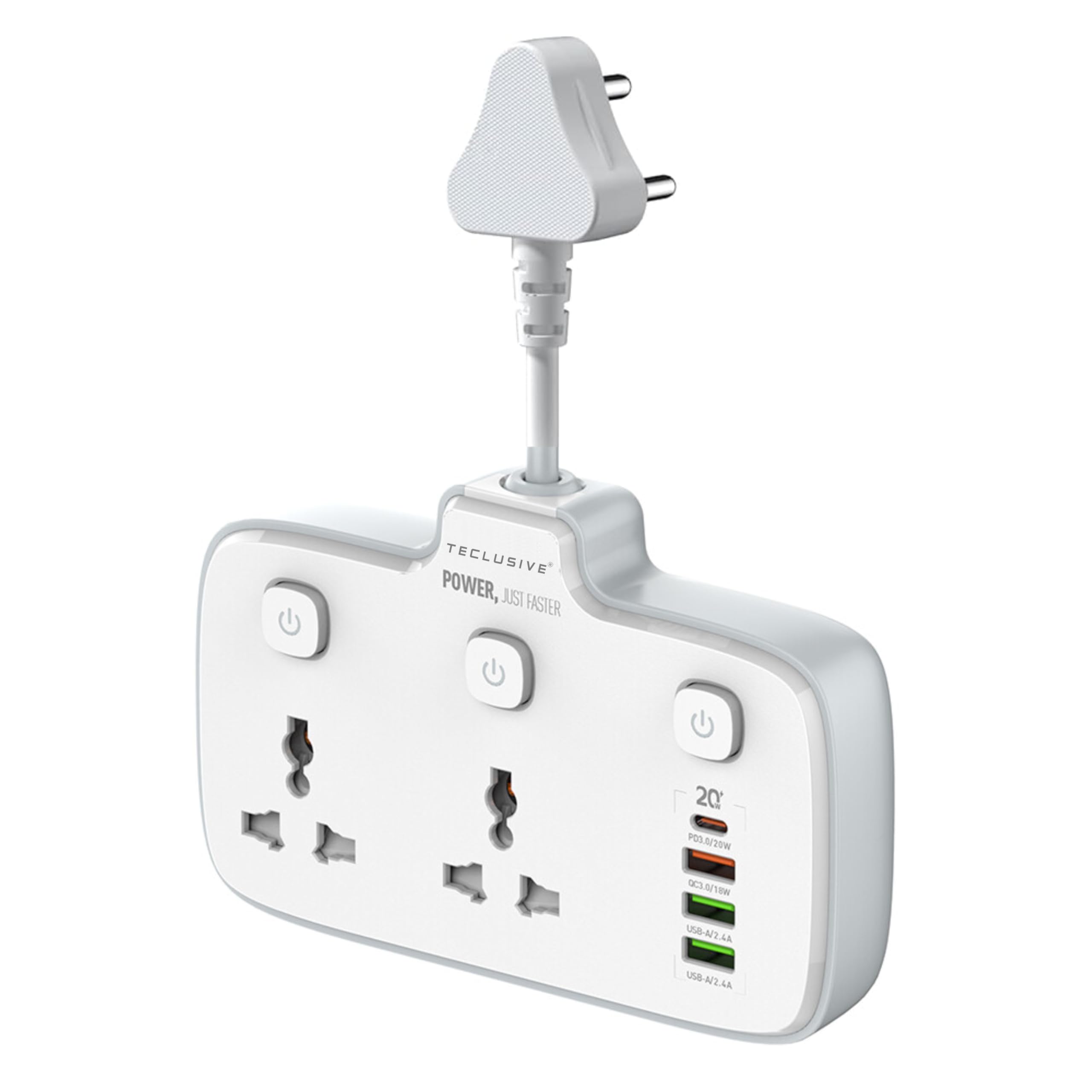2500W 10A Extension Power Strip with USBs | 2 Power Sockets & 20W Type C USB PD QC 3.0 Fast Charging Ports | Multi Port Extension with Individual Switches-image-7