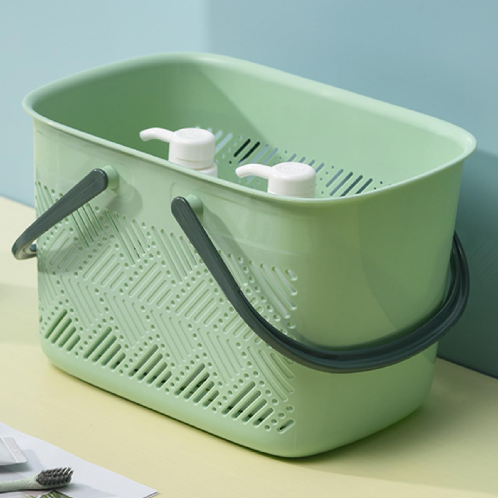 Cesta de ducha portátil de drenaje de plástico antideslizante con mango de boca abierta dormitorio para baño cocina 11 x 7,1 x 6,1 pulgadas cesta de ducha de plástico para baño dormitorio