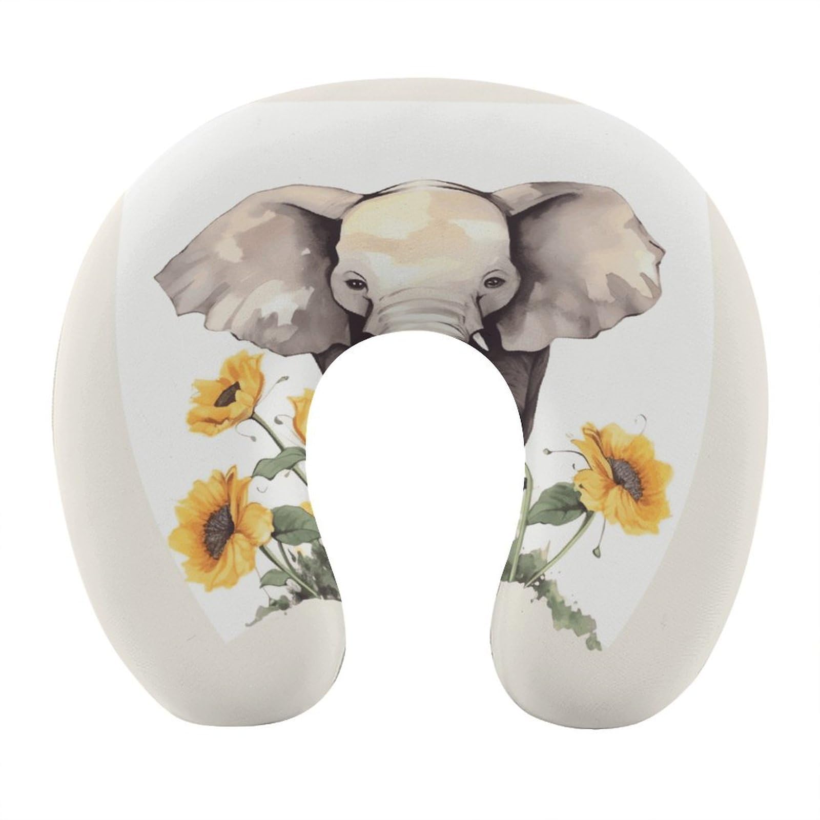 FekiLoot Elephant and Sunflower Travel Pillow,U Shaped Office Napping Pillow Support Neck and Head Comfortable Travel Neck Pillow U Shape Sleeping Essentials for Long Haul Flights