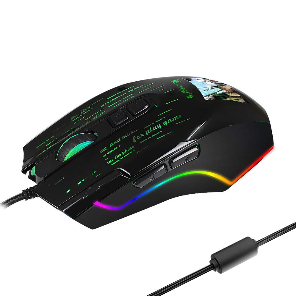 Mysz do gier z pełnokolorowym podświetleniem RGB, mysz z 6-stopniową regulacją DPI, mysz komputerowa do gier e-sportowych, mysz z wielojęzycznym sterownikiem do domowego biura Double the comfort