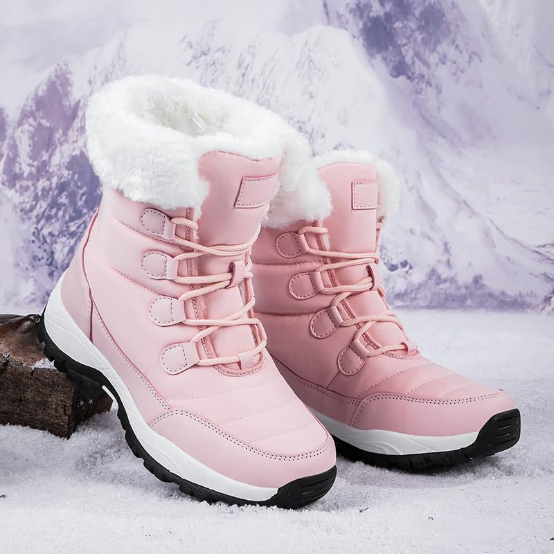 Womens Snow Boots Warm Fur Lined Ankle Booties Hiking Climbing Shoes Lace Up Anti-Slip Waterproof Working Outdoor Backpacking Boots
