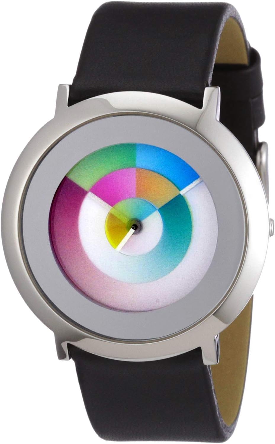Colour Inspiration, Unisex Quartz Watch Colorchanging Series ONE Hurry Black Leather Strap Polished Stainless Steel Case Silver, Strap.