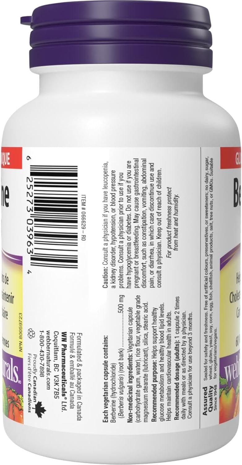 Webber Naturals Berberine 500 mg, 60 Capsules, Supports Healthy Glucose Metabolism and Cardiovascular Health, Vegan - Image 7
