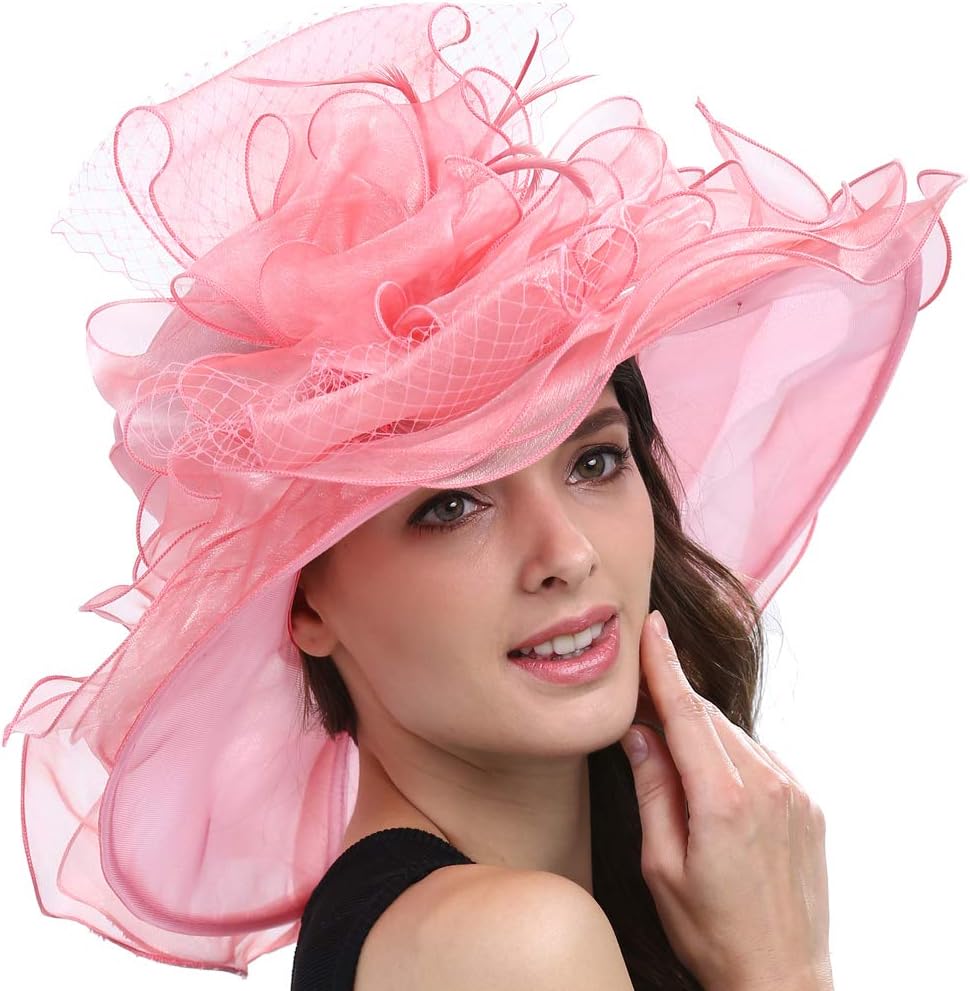 Original One Women's Organza Feather/Veil Tea Party Occasion Derby Event Church Dress Sun Hat