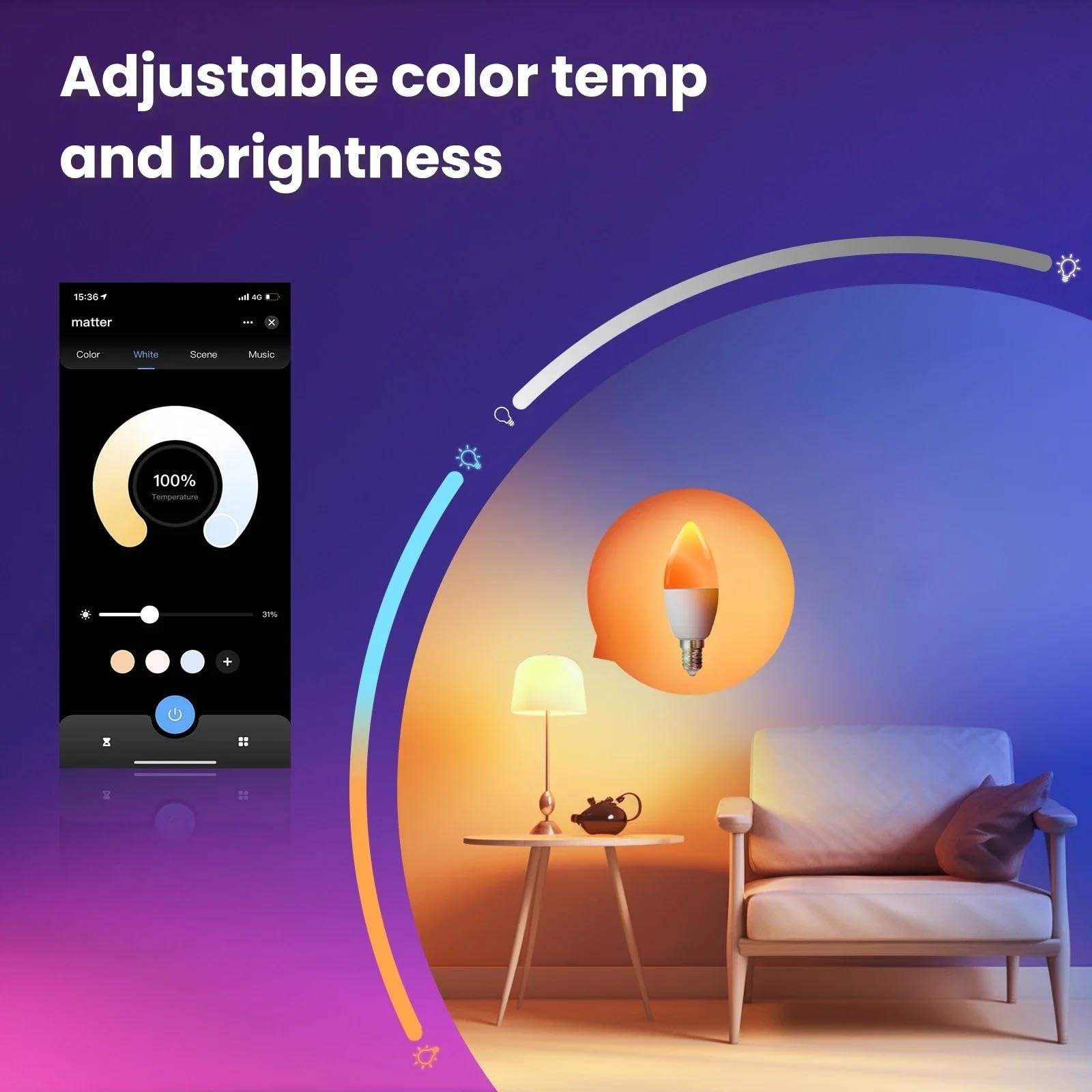 Lampadina Intelligente Tuya WiFi Dimmerabile LED 16 Milioni di Colori RGB Lampada A Candela E14 Controllo Vocale Alexa Google Home,4pcs