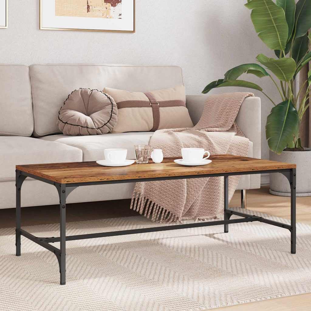 Mesa de centro de madera de 100 x 50 x 35 cm, aspecto de madera envejecida, diseño moderno con estante, resistente y duradera, para salón, sofá, esquina, dormitorio