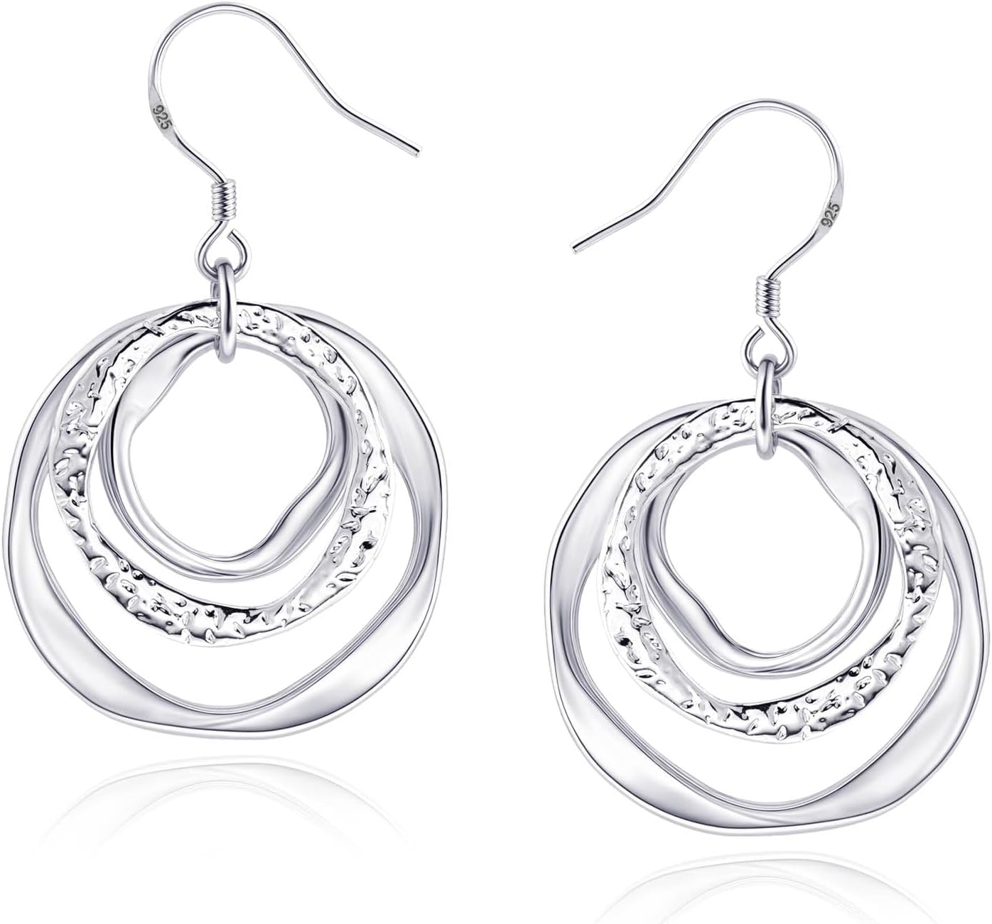 925 Sterling Silver Circle Dangle Earrings for Women, Silver Geometric Boho Dangle Drop Earrings Hypoallergenic Lightweight Handmade Tri-circle Round Bohemian Jewelry Gifts