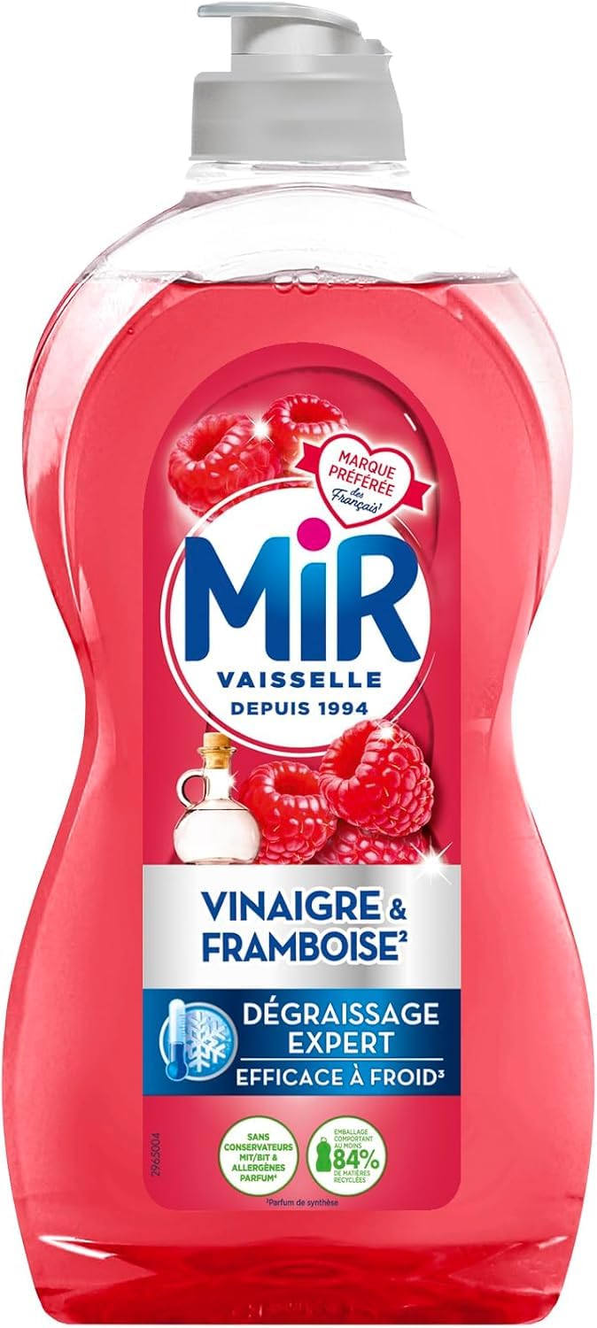 Mir - Lot de 3 liquides vaisselle Vinaigre et Framboise + 3 recharge