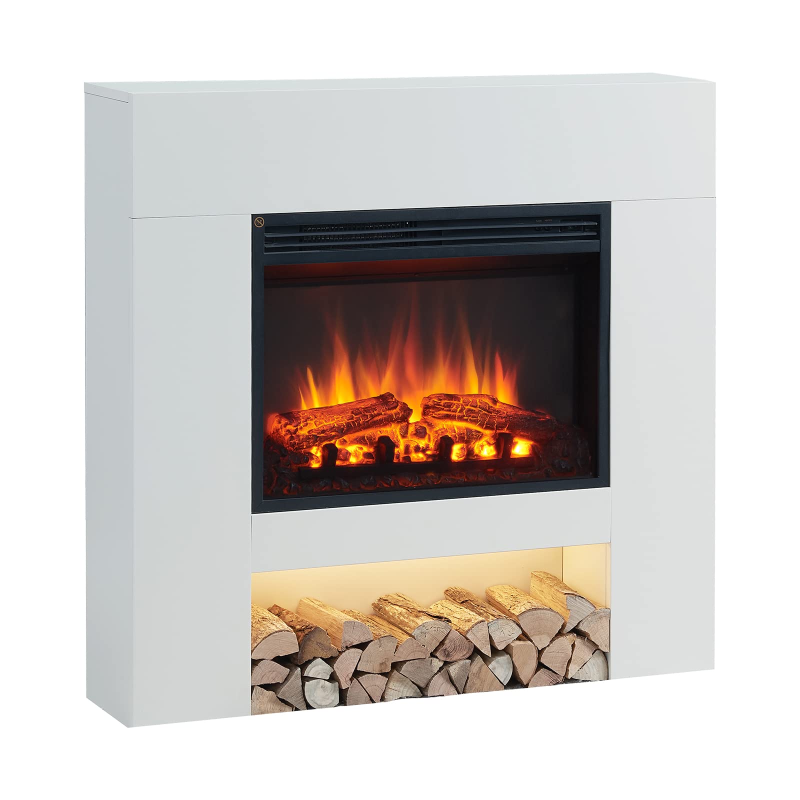FLAMME 37" Beadell Electric Fireplace Suite White Colour Includes 2000w Heater with Glass Fronted Flame Effect, Remote Control