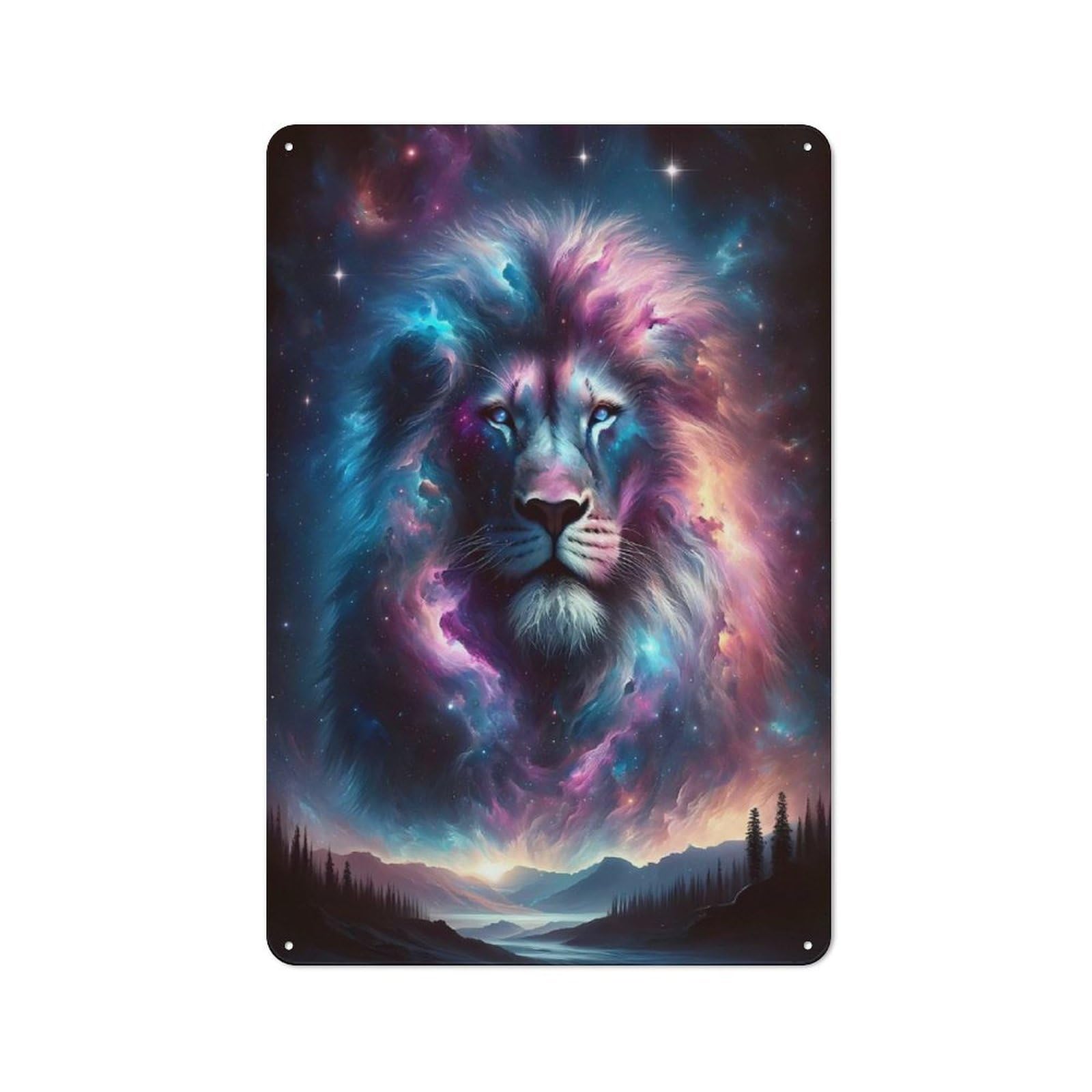 Cosmic Lion Printed Metal Sign, Easy to Hang Plaque for Living Room, Hallway, Kitchen Or Pet Corner, 30x20cm
