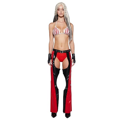 Dolls Kill Christina Inspired Costume - Red Dirty PopStar Chaps by Trickz N' Treatz - XX-Small - Red