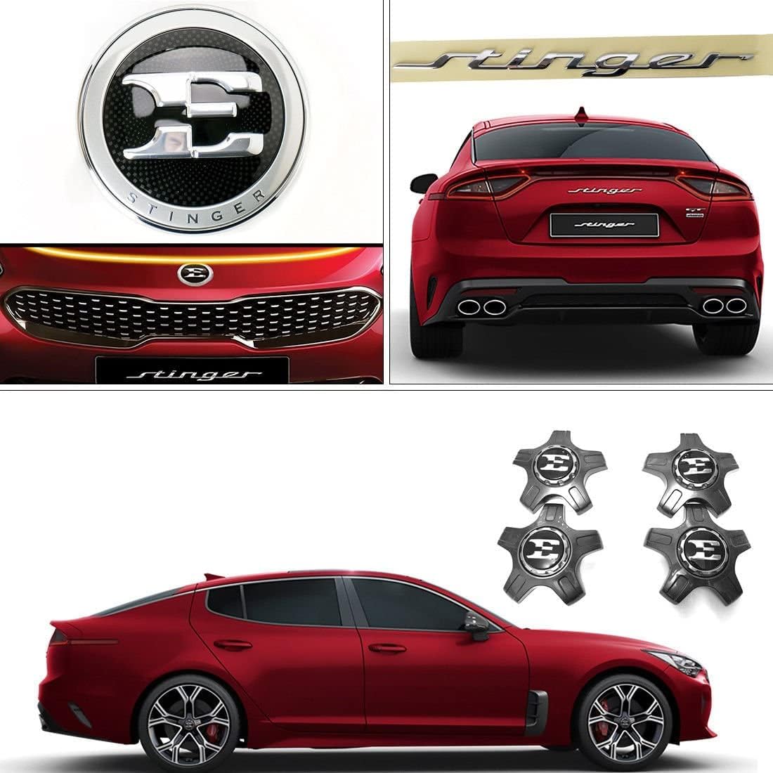 KIA Stinger Genuine OEM Front & Rear Emblem, 19'' Wheel Cap 6P Set / 86330-J5100, 86311-J5000, 52960-J5200 Compatible with 2017~2019