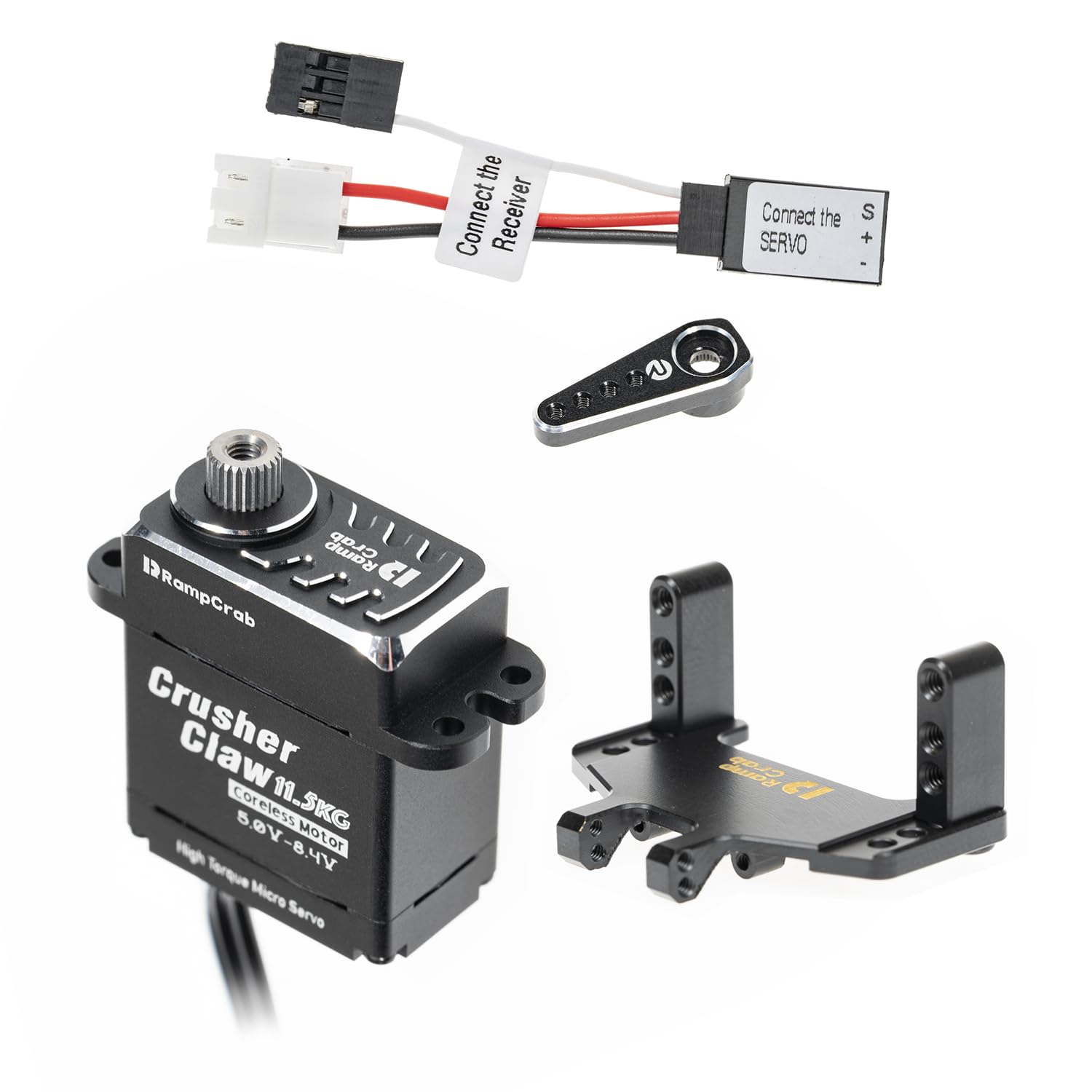 RampCrab Steering Servo 11.5KG for SCX24 AX24(Steel Gear, Water Proof), Come with Servo Mount & Servo Horn for RC Crawler Car Model Upgrades Parts, Axial AX24, SCX24 Upgrade Parts (Black Horn)
