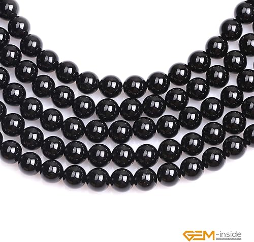 Miniatura 391 de GEM-Inside - Cuentas sueltas de piedra de lava negra natural de 0.315 in para hacer joyas, 15 pulgadas Cordierita de grado A