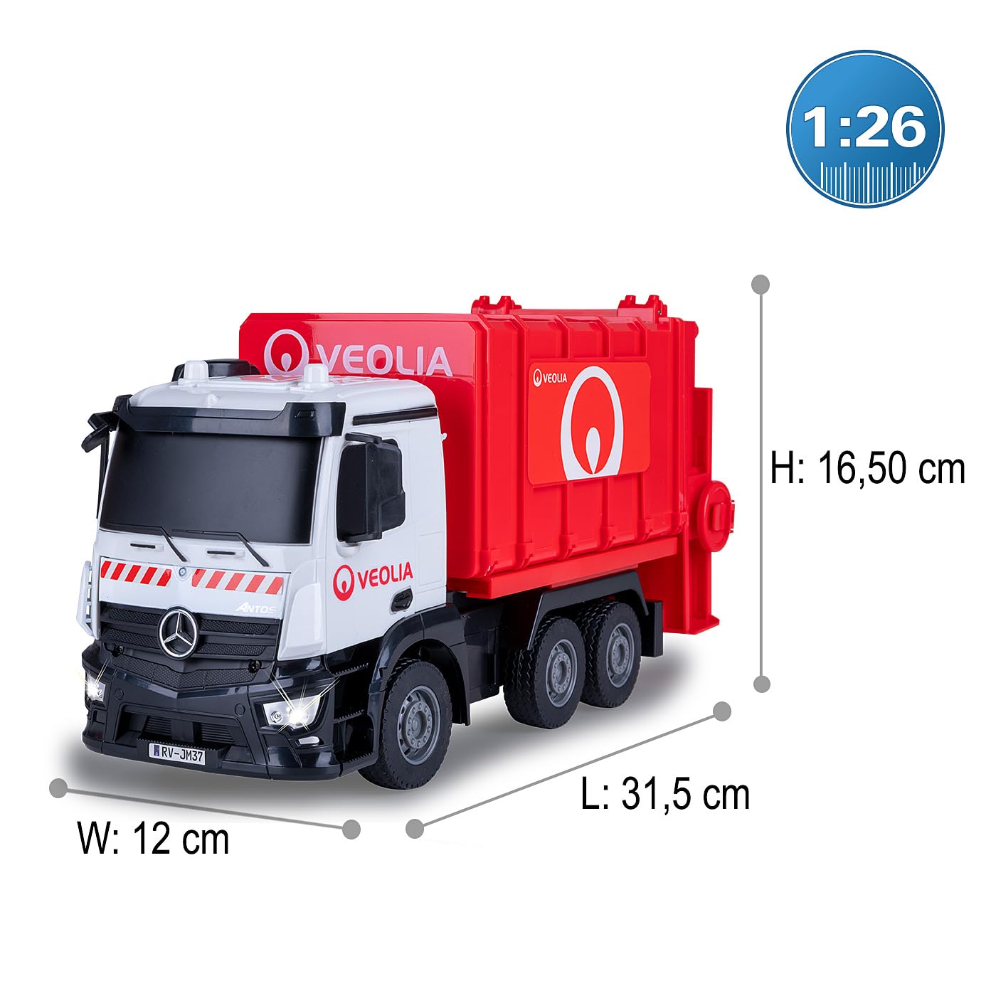 JAMARA 408305 Autocarro della Spazzatura Mercedes-Benz Antos 1:26 2,4 GHz – Giocattolo Camion della Spazzatura dai 6 Anni in su, per Bambini radiocomandato, RC Toys, Regalo per Bambini, bidone della