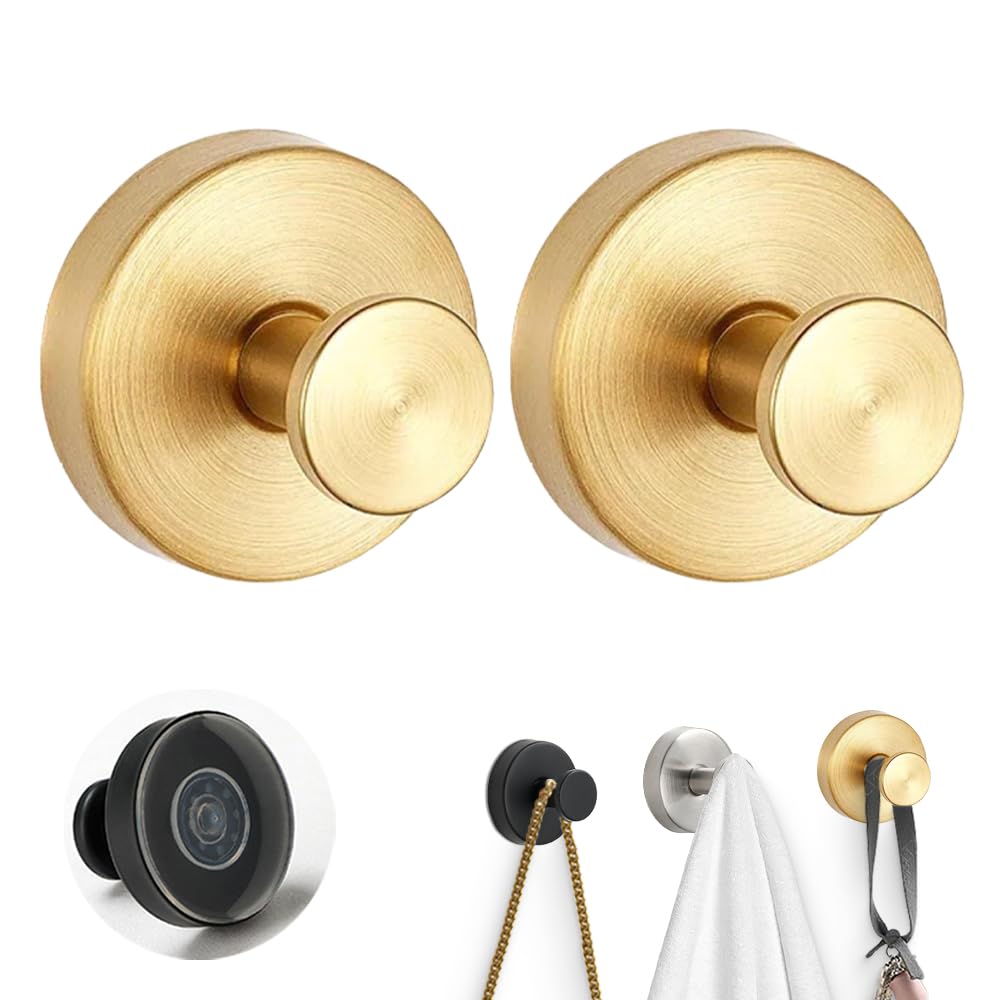 ANYSENT 2025 Upgrade Luxe Hold No-Drill Hooks, Stainless Steel Waterproof Suction Cup Hooks, Rustproof Hook Holder Towel Hooks for Bathroom Wall, Kitchen, Glass, Tile (Gold, 2 PCS)