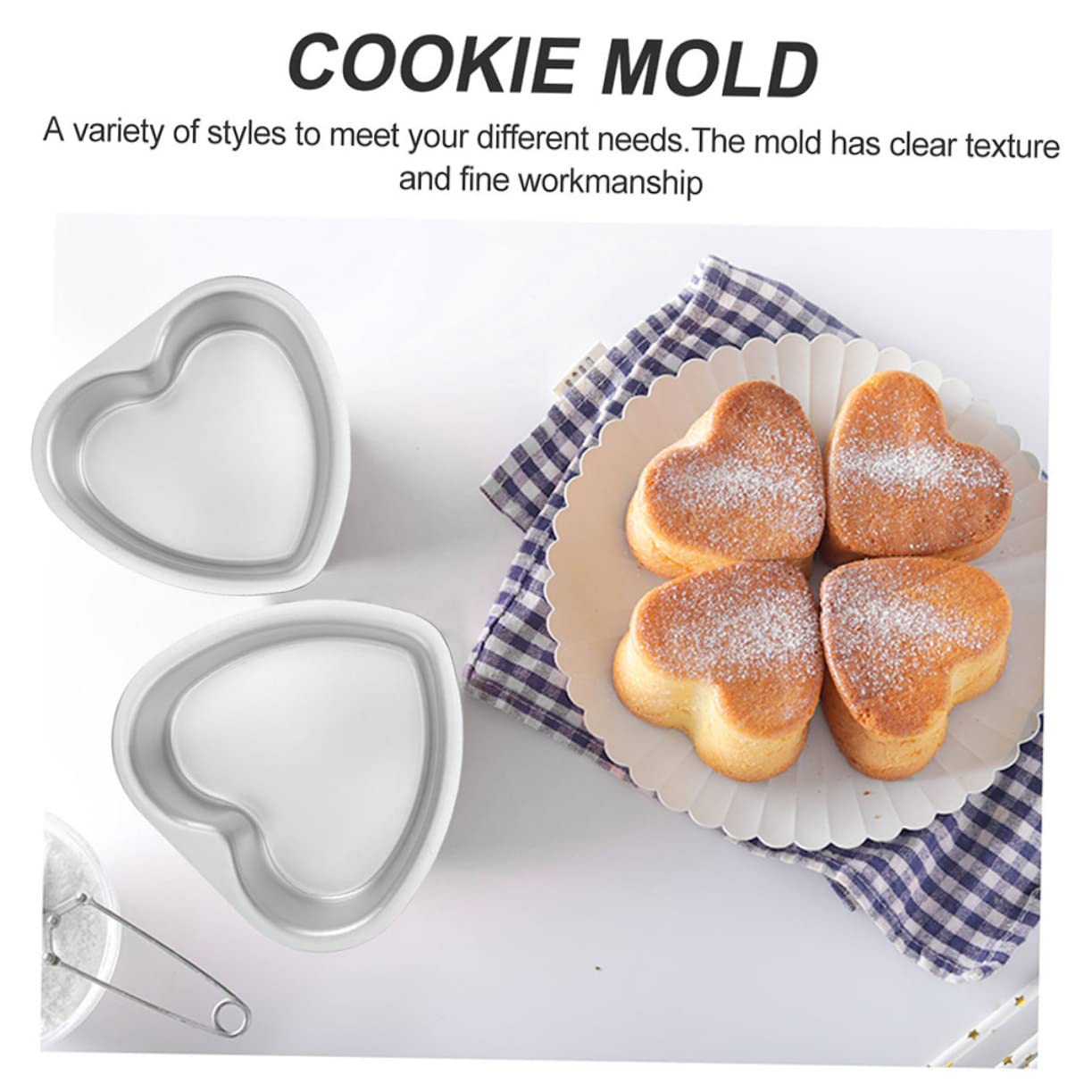 Moule à Gâteau de Cœur 2 Pièces Réutilisable pour Pâtisserie sans Bavures en Alliage D'aluminium Argenté et Cuisson à Domicile