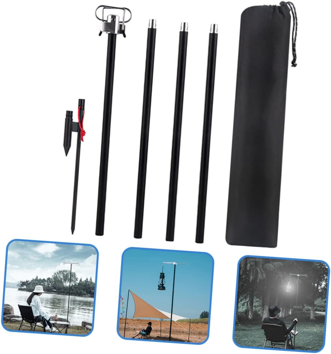 Abaodam 1Set Portable Camping Lantern Stand with Double Hooks Detachable Outdoor Lamp Holder for Easy Storage and Stability Camping Supply for Various Terrains