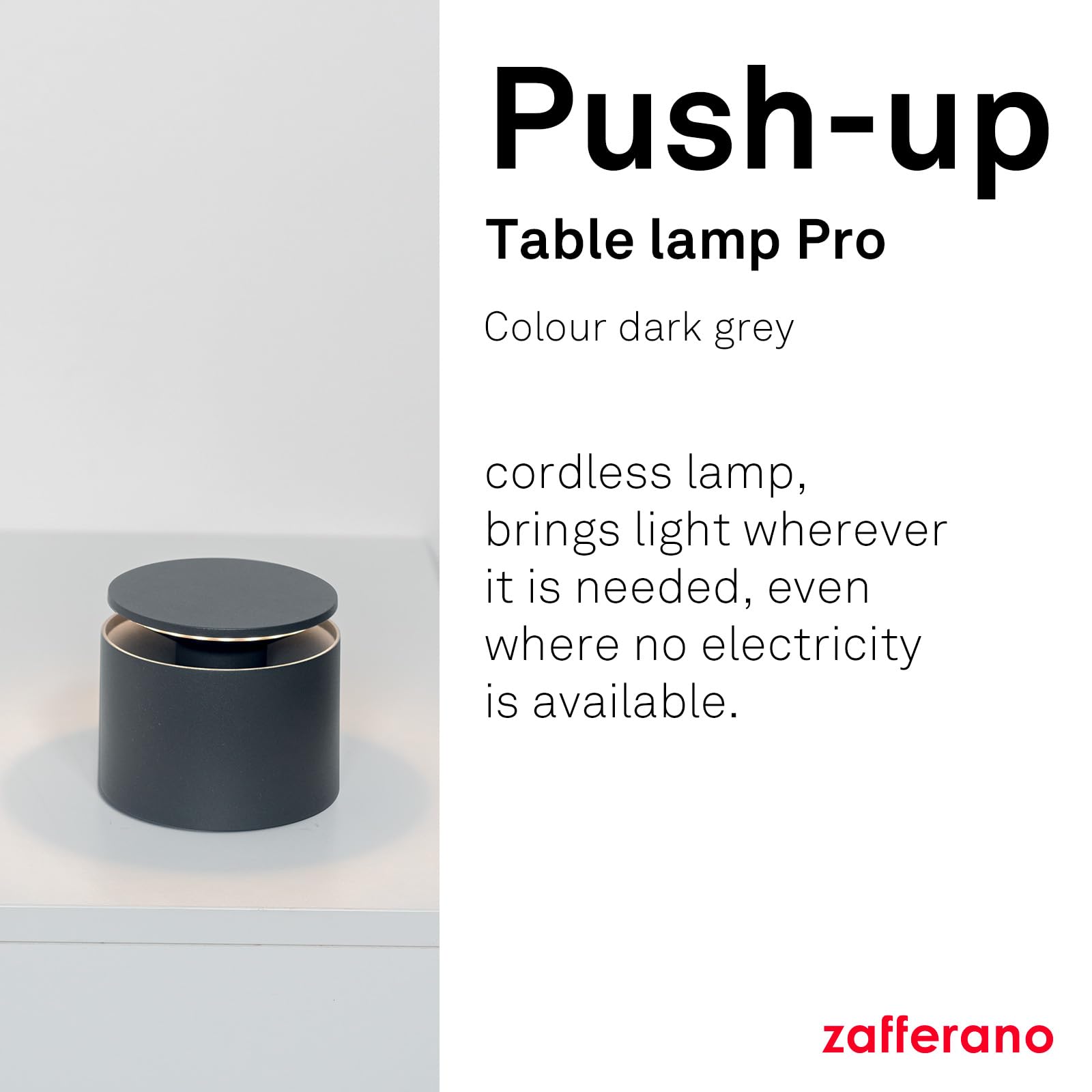 Zafferano, Push-Up Lamp, Rechargeable Cordless Table Lamp with Touch Controls, Also Usable as an Outdoor Lamp, Dimmer - Image 2