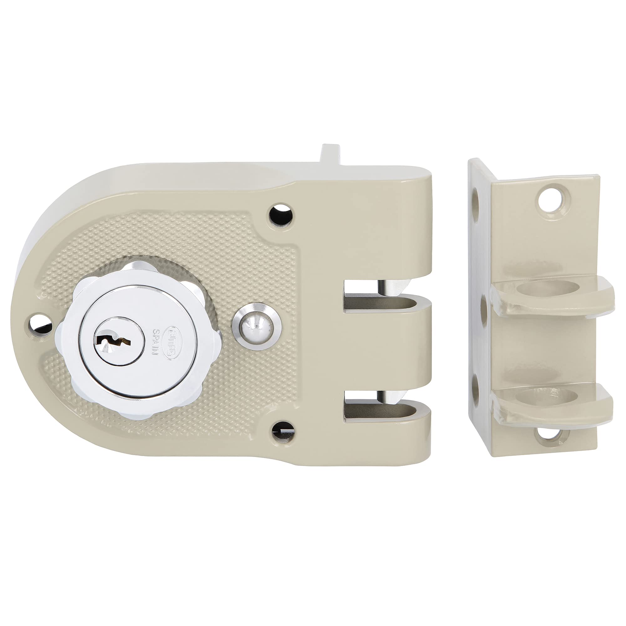 Amig Beige - Right Gear Lock With Locking Lever, Tongue And Handle For Wooden Doors Model 1396 | 60 Mm | Bolt With Internal And External Cylinder | Steel
