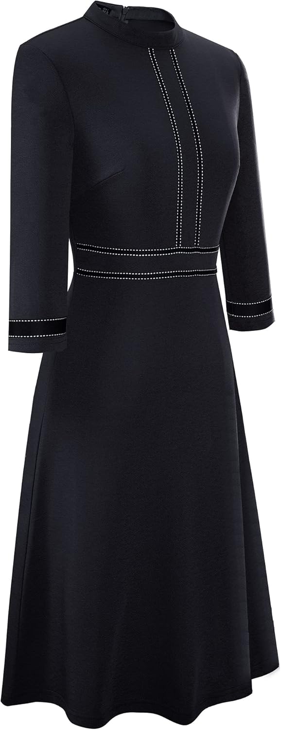 HOMEYEE Women's Chic Crew Neck 3/4 Sleeve Party Homecoming Aline Dress A135 - Image 3