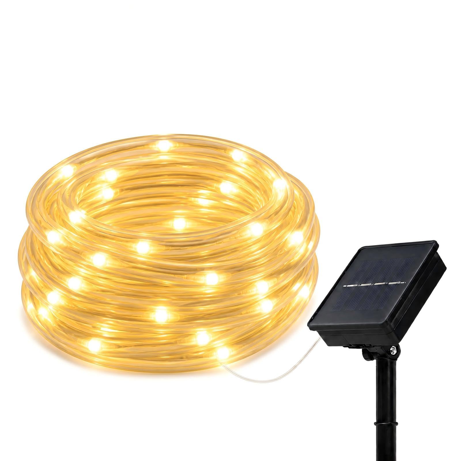 Bxroiu Warm White Solar Rope Lights, 10M 100 Led Waterproof Fairy Lights