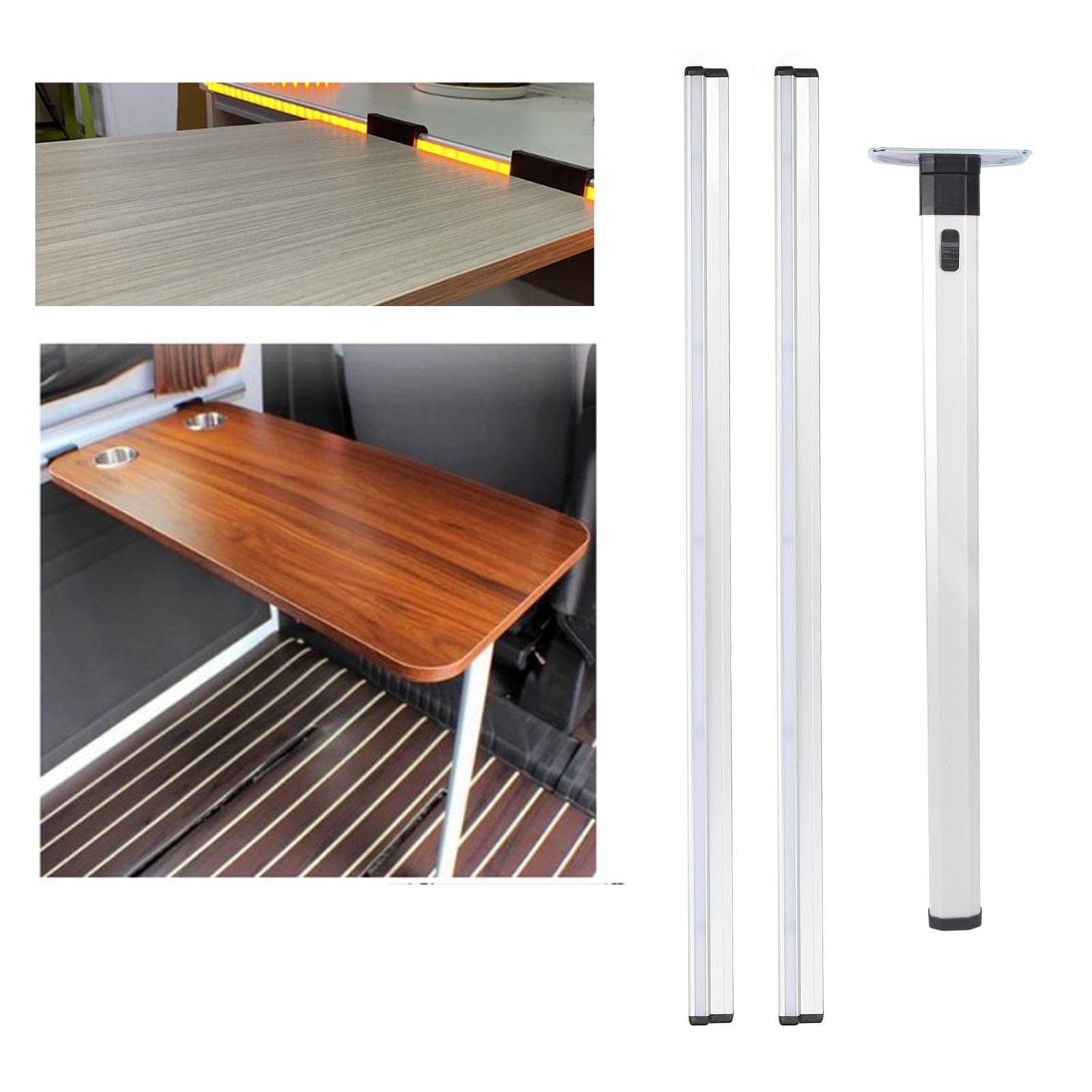 Pata de Mesa Plegable RV con Riel Deslizante para RV Caravan Motorhome Yachts Travel Camping, Soporte de Escritorio de Aleación de Aluminio Grueso Ajustable, Portátil y Fácil de