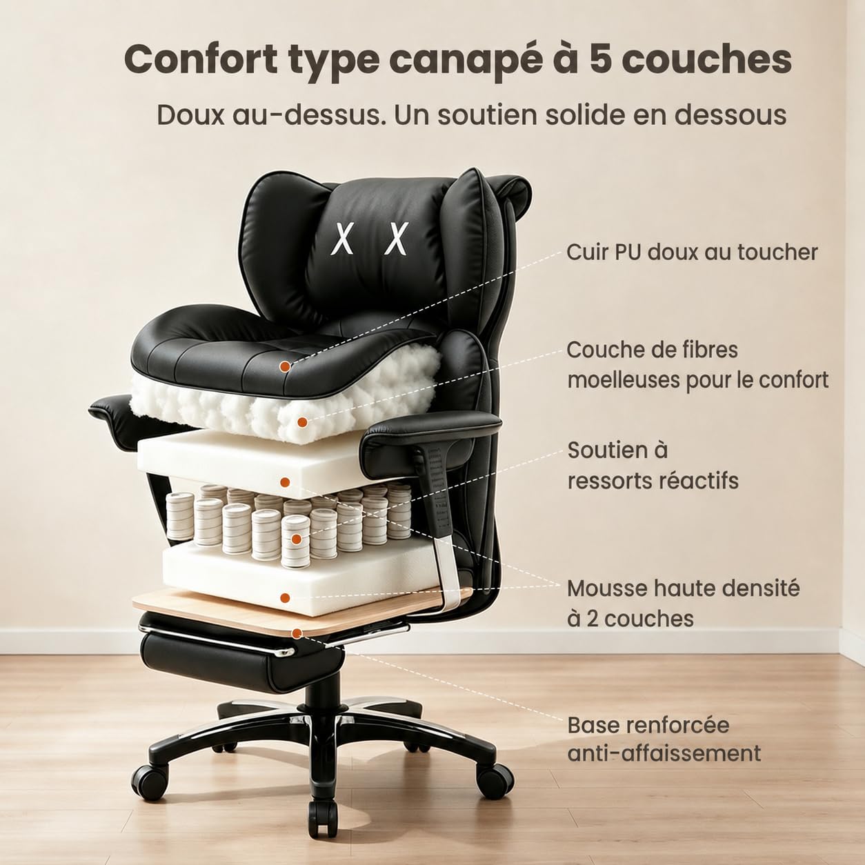 Efomao Fauteuil Gaming Bureau Grande Taille, Chaise Ergonomique en Similicuir PU 200KG, Siège Ordinateur Réglable à Dossier Haut, Pivotant avec Repose-Pieds et Coussin Lombaire