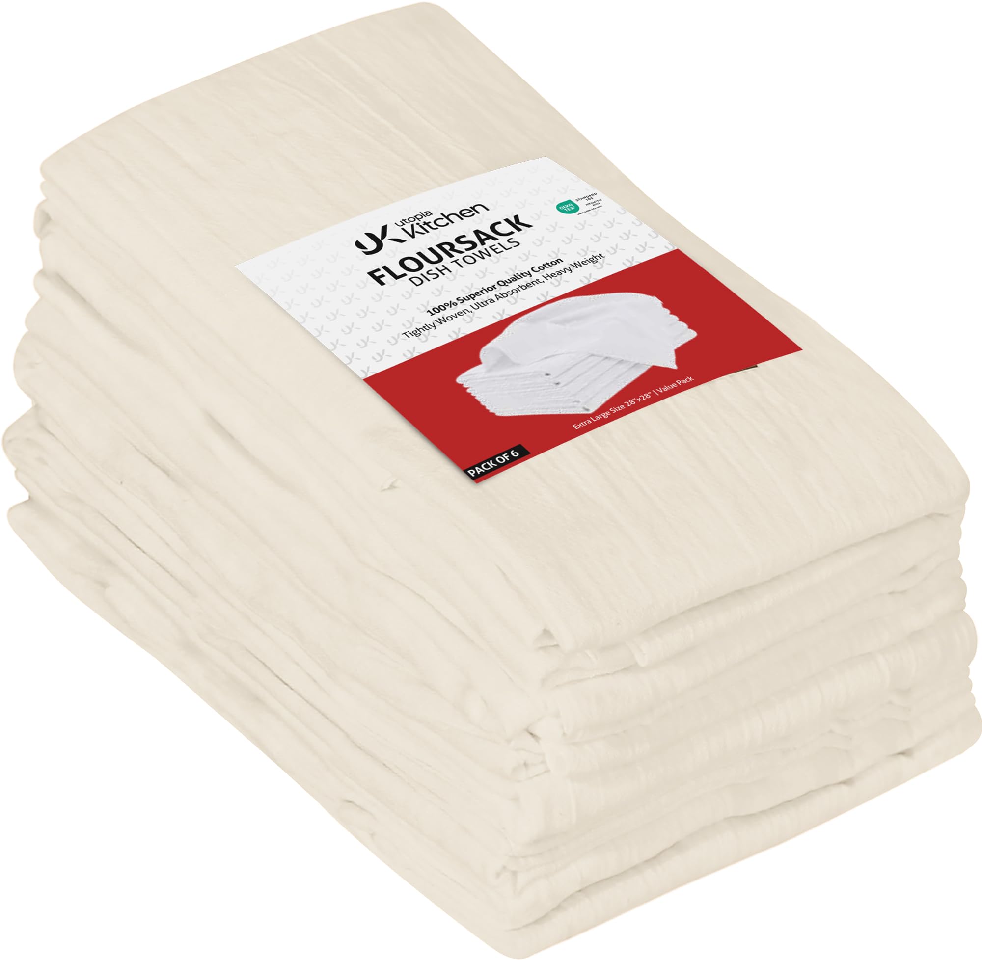 Utopia Kitchen Natural Flour Sack Towels [6 Pack - 28 x 28 Inch] 100% Cotton Tea Towels for Cleaning & Drying - Highly Absorbent Kitchen Dish Cloth — image 1